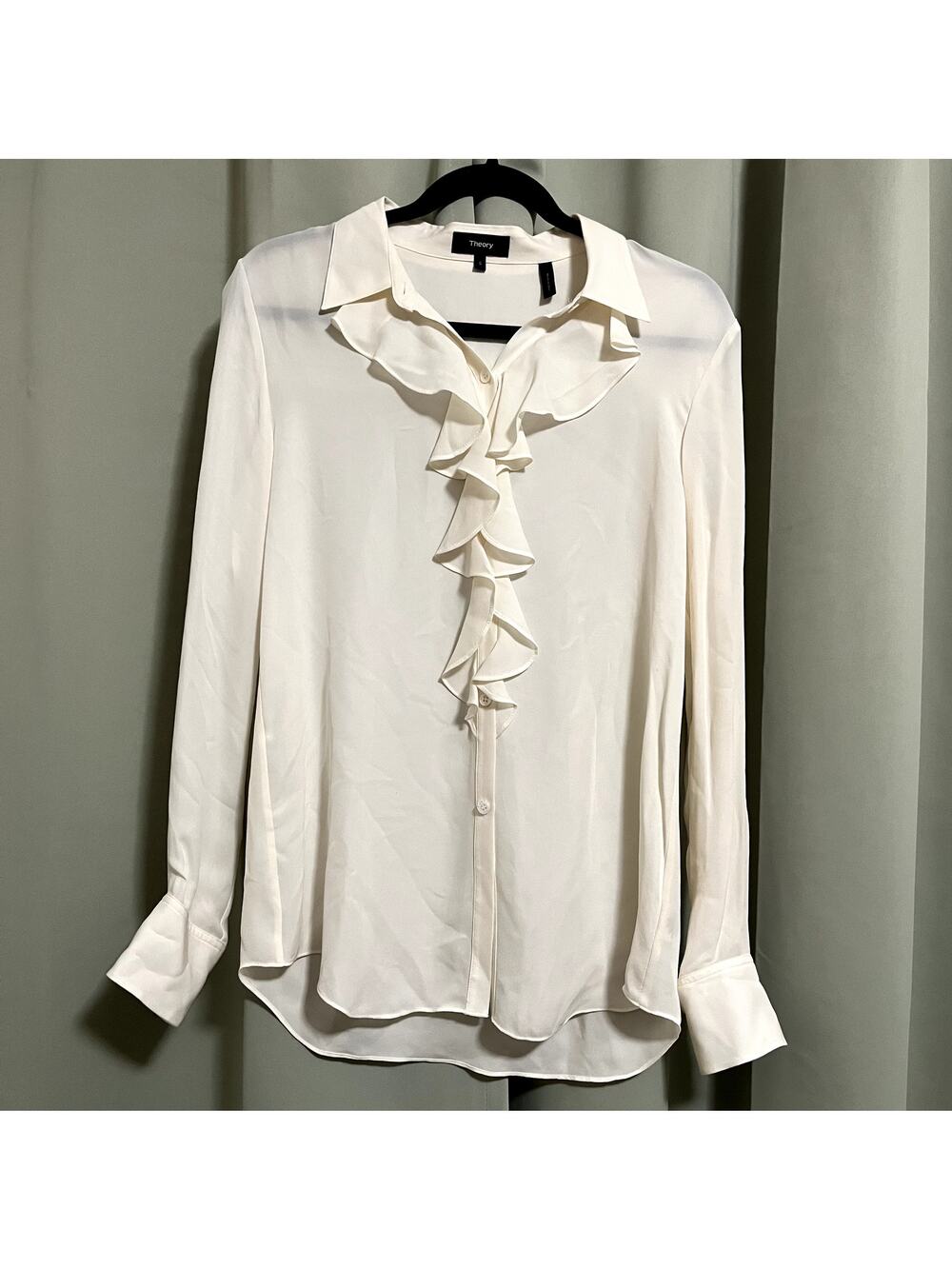 Theory Ruffle-Front Ivory/Cream 100% Silk Blouse